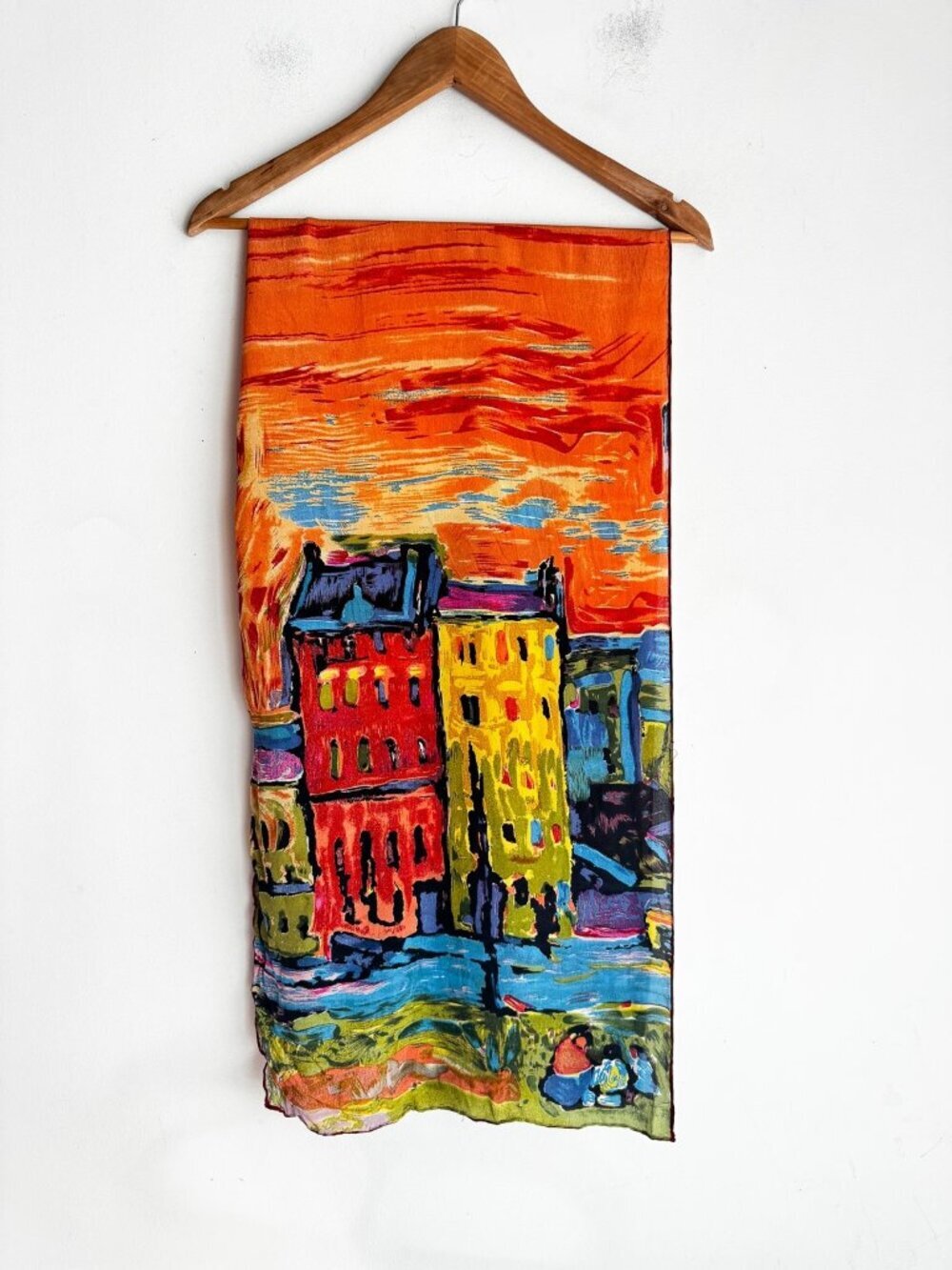 Vintage Cocoon House city landscape print 100% Silk Scarf